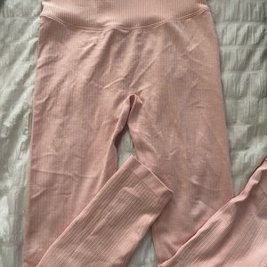 Baby pink ribbed knit workout leggings (a little see through but not major)
